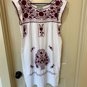 Nativa Embroidered Dress-Maroon & White- Sz Medium